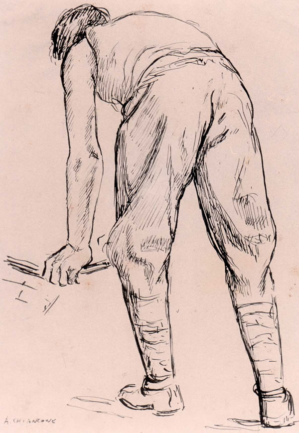 Studio di figura di spalle, anni ’30, penna su carta, Roma, collezione privata
